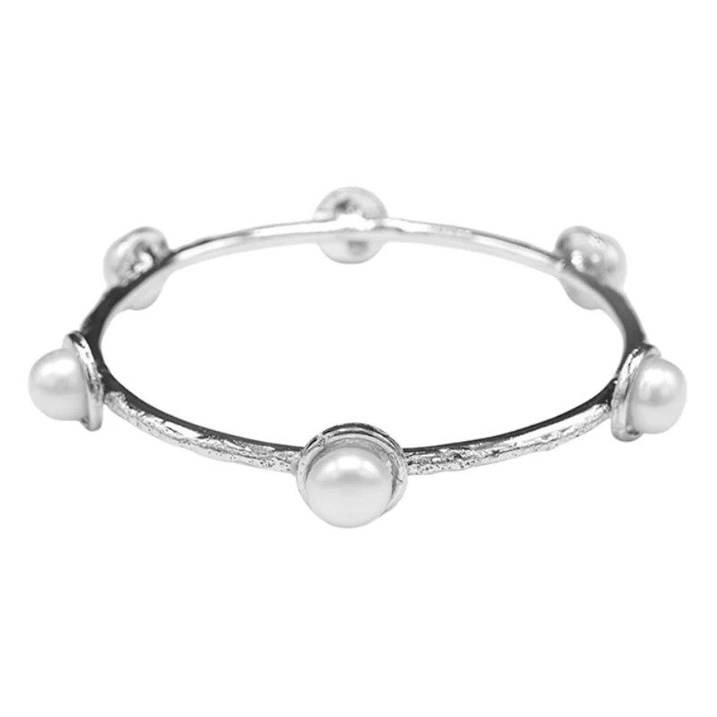 Hammered Silver Bangle W/6 9mm