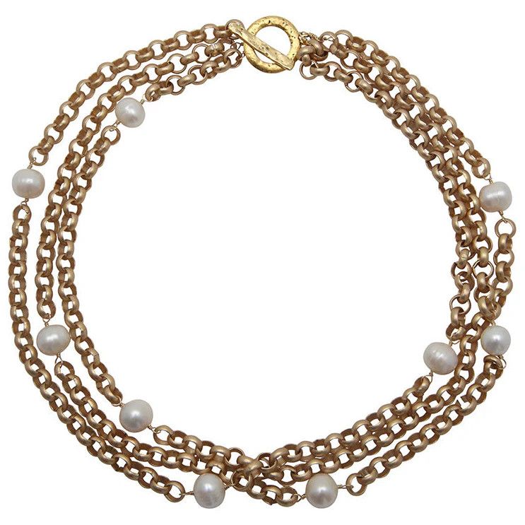 Coco Triple Strand Neck (Wht /Gold)