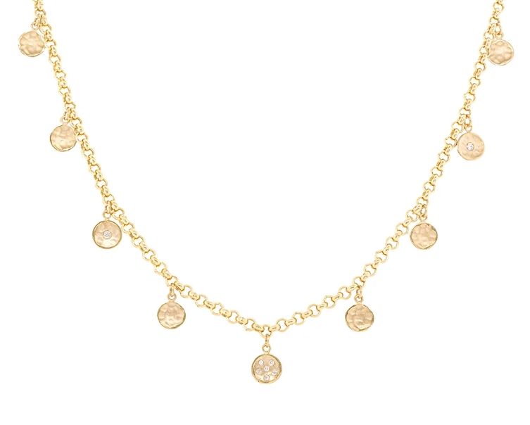 Necklace- Rolo Disc Diamond Spray, 18k, 16"