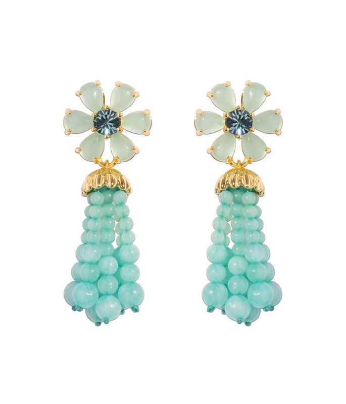 Talia Tassel Earrings, Aqua