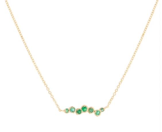 Necklace- Cascade Emerald Bar 18k, 16-18"