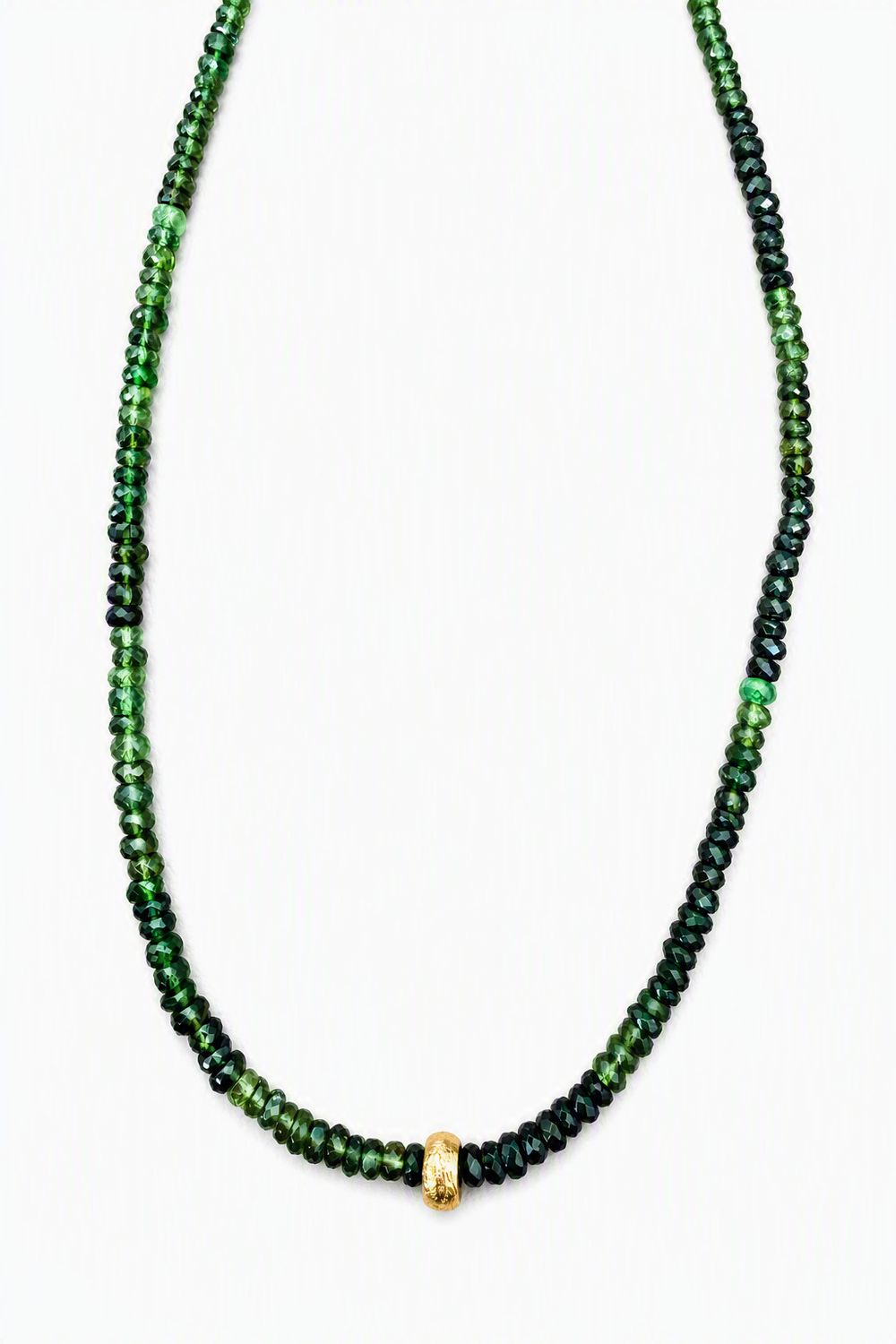 Necklace- Green Tourmaline Boulder Bead 18k, 16"