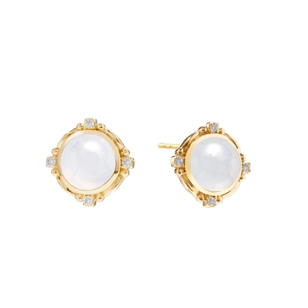 18k Moon Quartz Earrings, 4ct, Dia