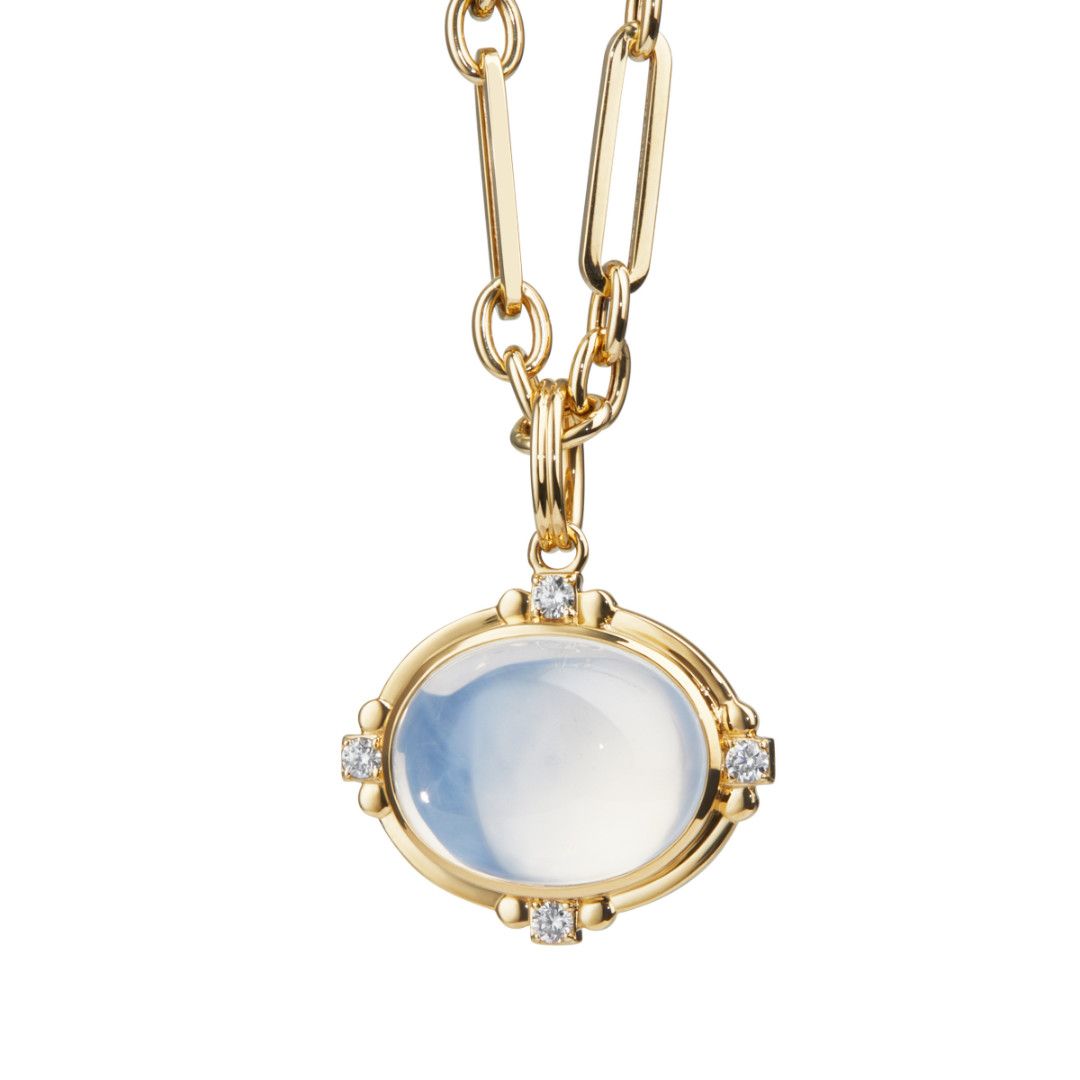 18k Moon Quartz Pendant, Dia .15c
