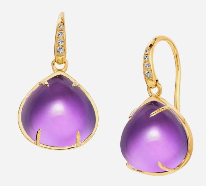 18k Amethyst Heart Cab Earrings