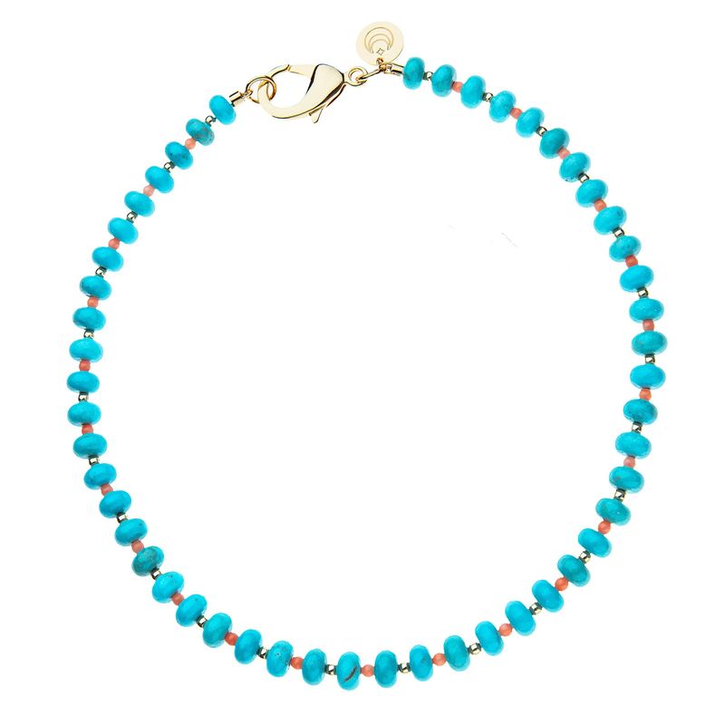 Necklace- Turq &amp; Coral Beaded 16"