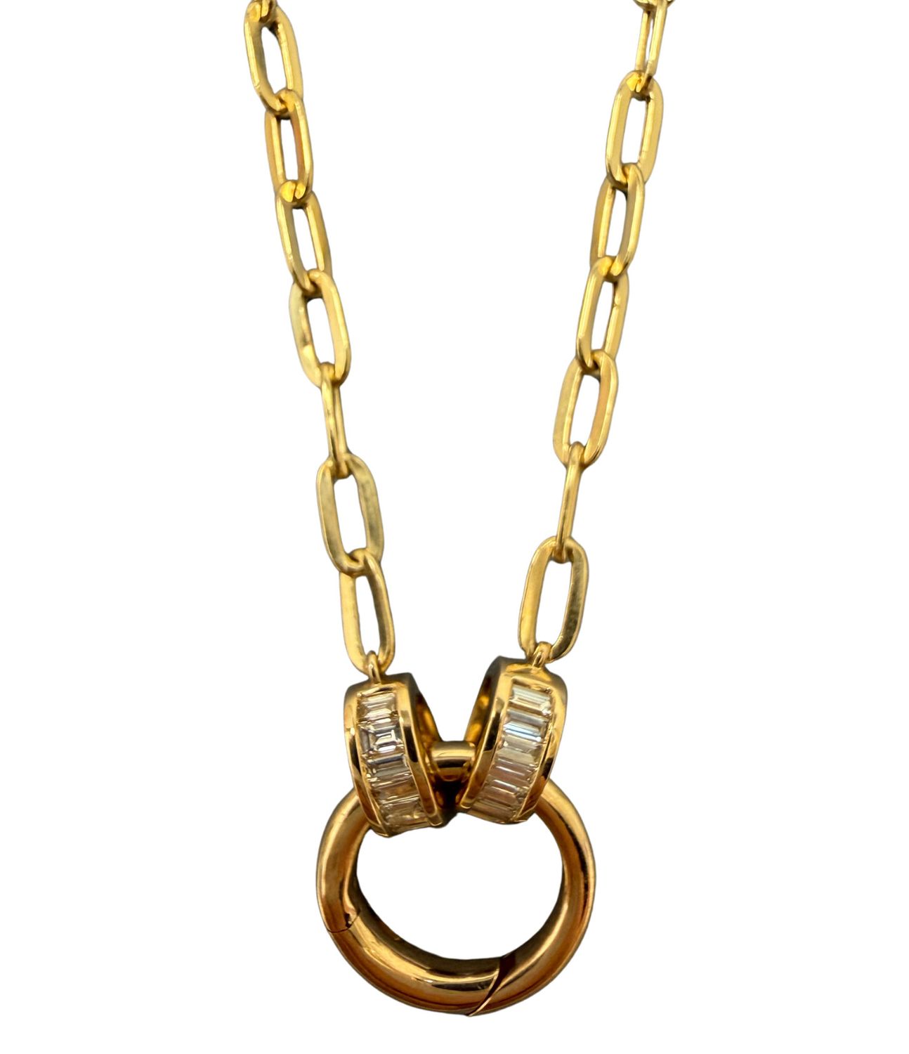 Necklace- Satie Pearl Baguette Paperclip, YG, .39ct, 18in.