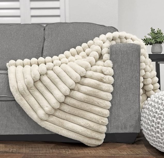 Puffy Faux Fur Throw-, Color: Vanilla