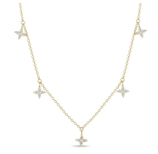 Necklace- 14k Prog Set Quad Dia Stations, .3ct