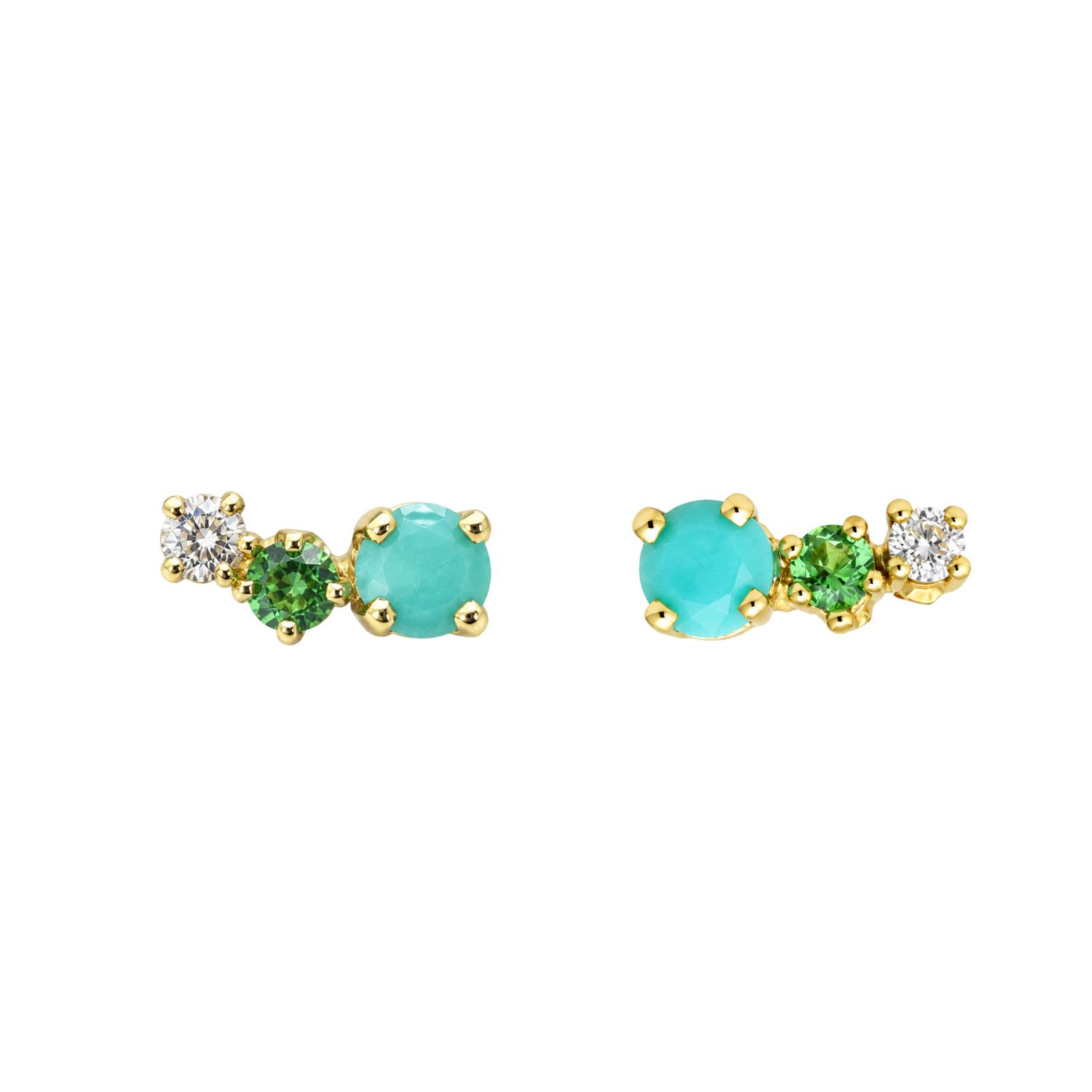Earrings- 14k Em, Turq, Diamond Studs .04ct