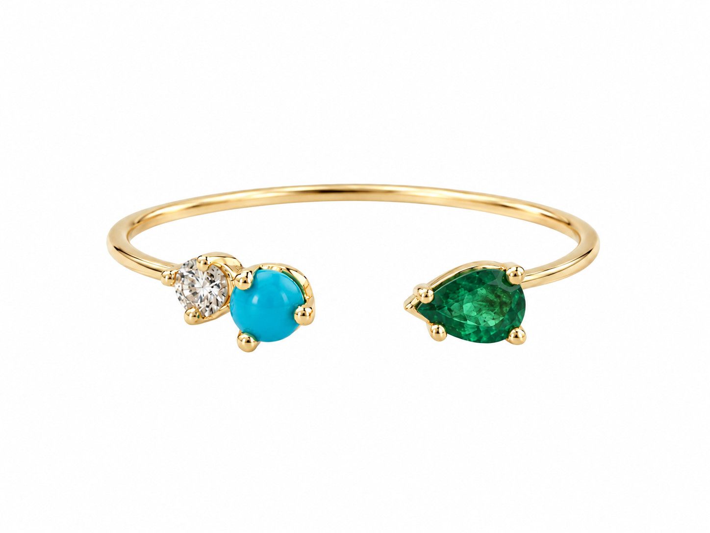 Ring- 14k Open Emerald, Turq, Diamond