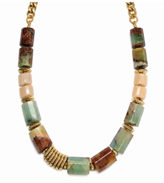 Necklace- Chrysoprase &amp; Peach MS Curb