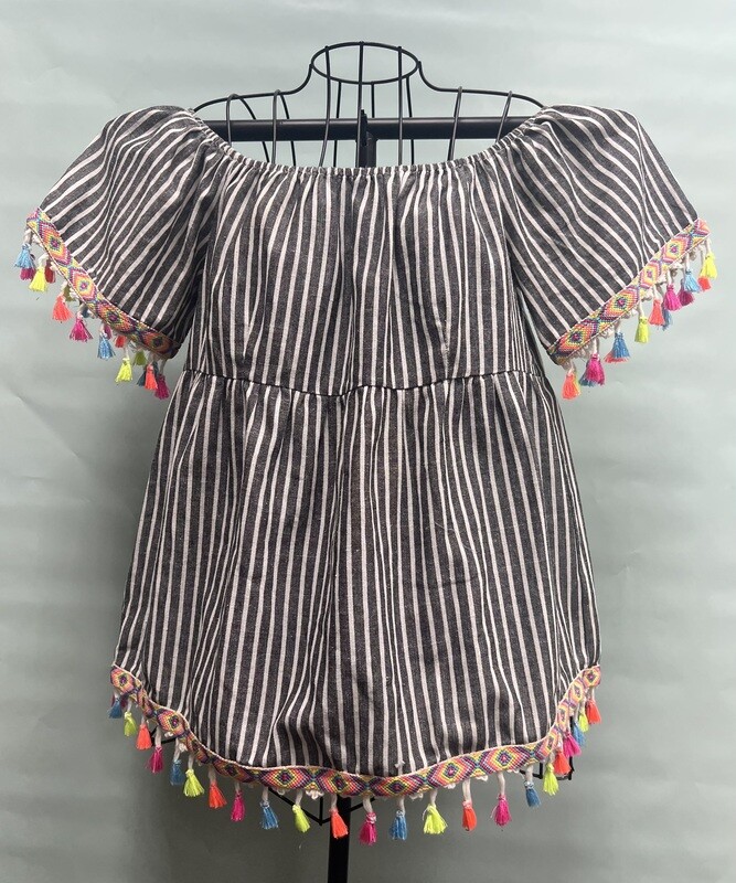 Entro Black and White Striped Top, Large