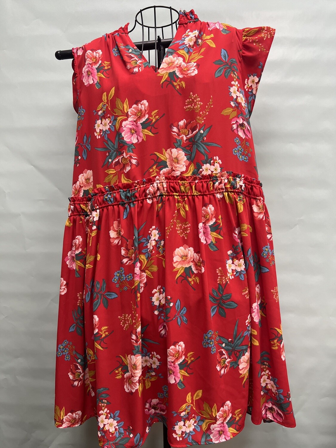 Loft Red Floral S/S Dress, Size XL
