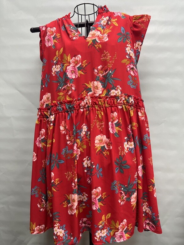 Loft Red Floral S/S Dress, Size XL