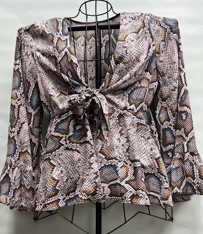 Buddy Love L/S Animal Print Tie Front Shirt, Medium