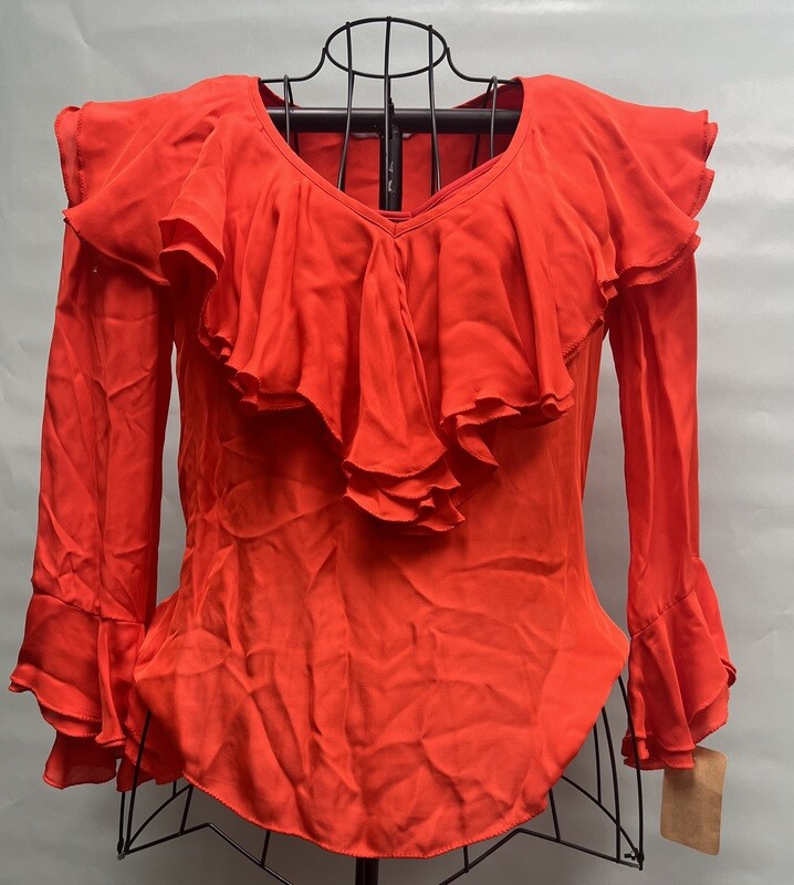 C-Trina Turk L/S Orange Silk Shirt, size small