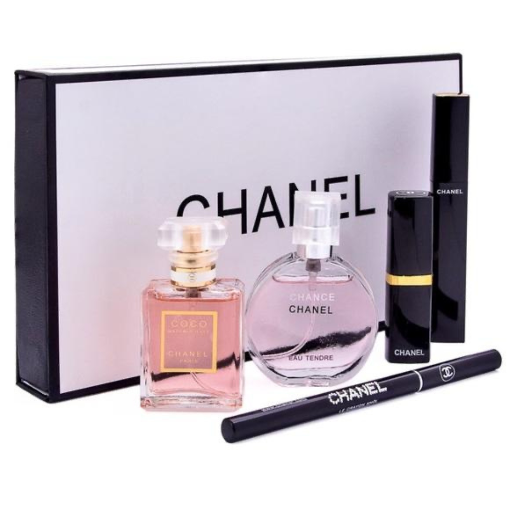 A special box/gift containing high quality 2 perfumes, lipstick, liner and mascara