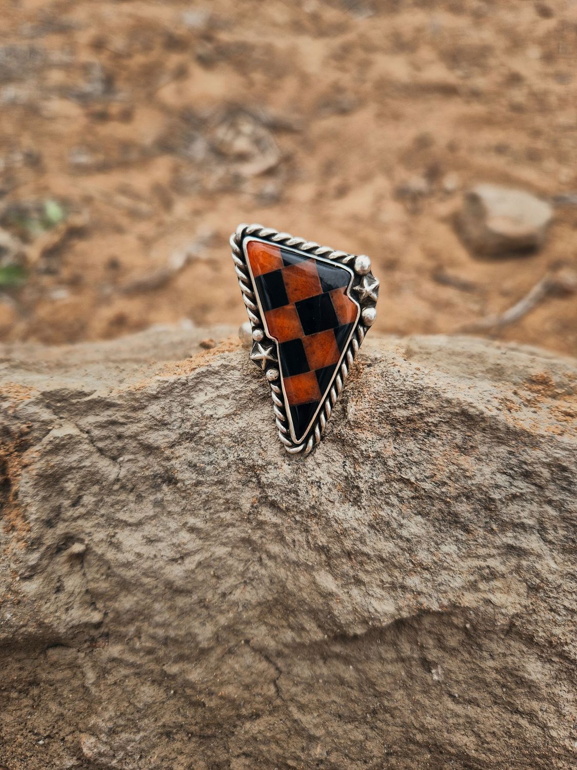 ORANGE & BLACK BOLT ring