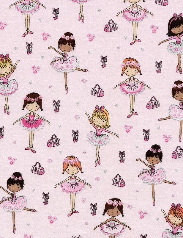 Tessuto su base rosa con ballerine con glitter