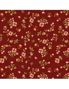 Tessuto Cranberry Red, Tessuto rosso con fiori rosa Tessuto Cranberry Red, Tessuto rosso con fiori rosa
