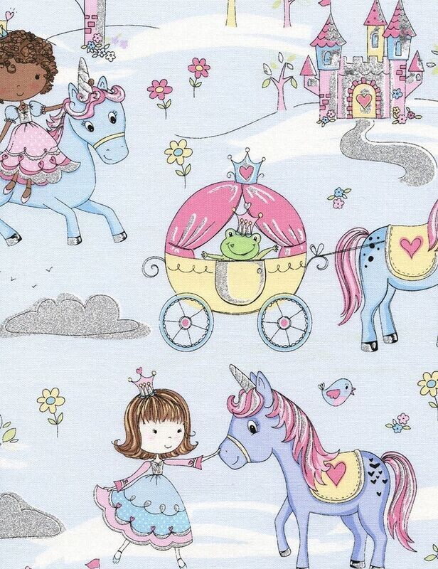 Tessuto principessa ed unicorni con glitter C3685