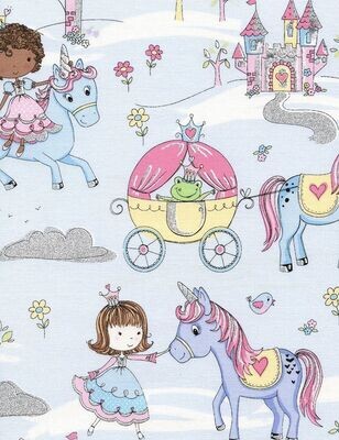 Tessuto principessa ed unicorni con glitter C3685