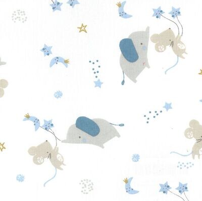 Tessuto bianco con elefantini e topolini sull'azzurro PN-0197193