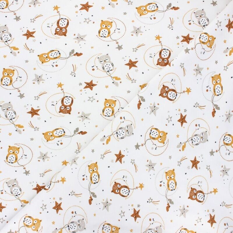Tessuto bianco con gufetti e luna PN-0194990