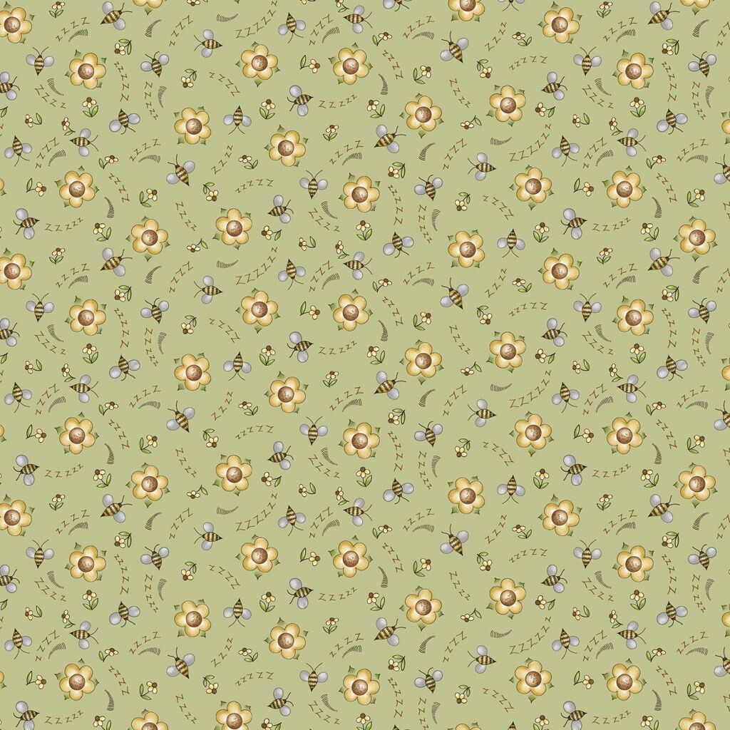 Tessuto con api e fiorellini su base verde PN-0197066 green
