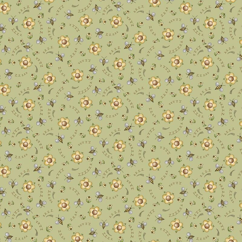 Tessuto con api e fiorellini su base verde PN-0197066 green