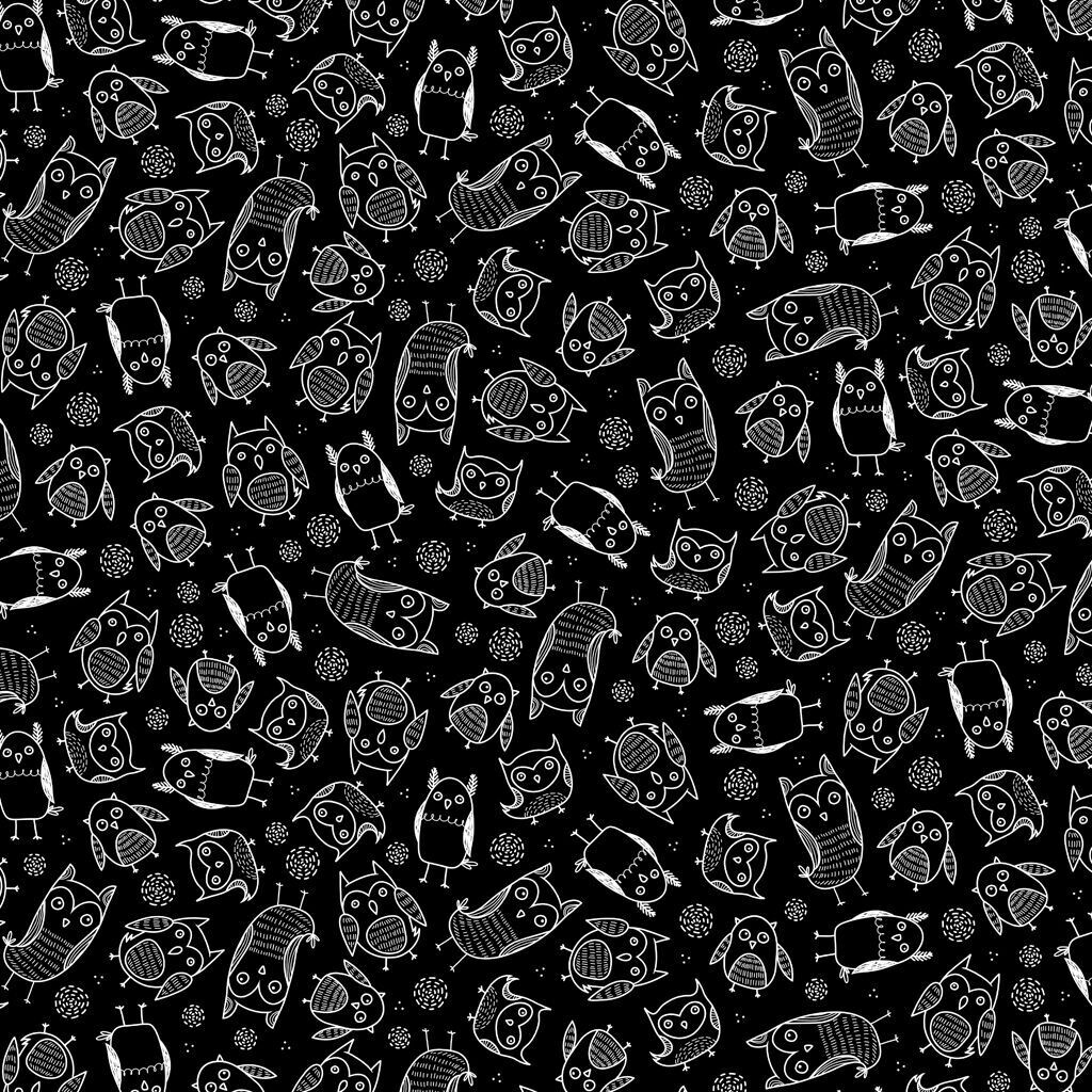 Tessuto nero con gufetti PN 0197655