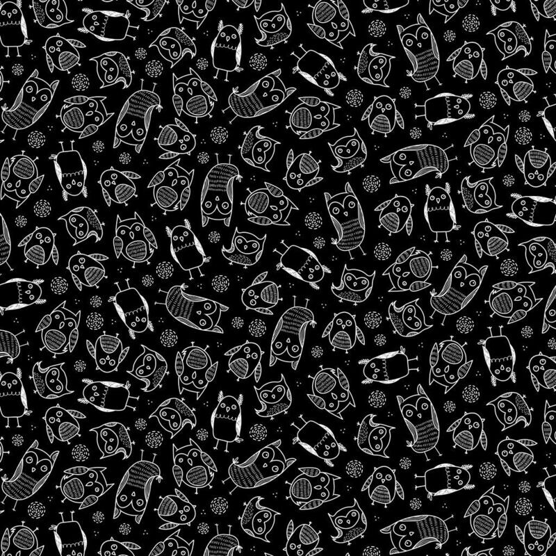 Tessuto nero con gufetti PN 0197655