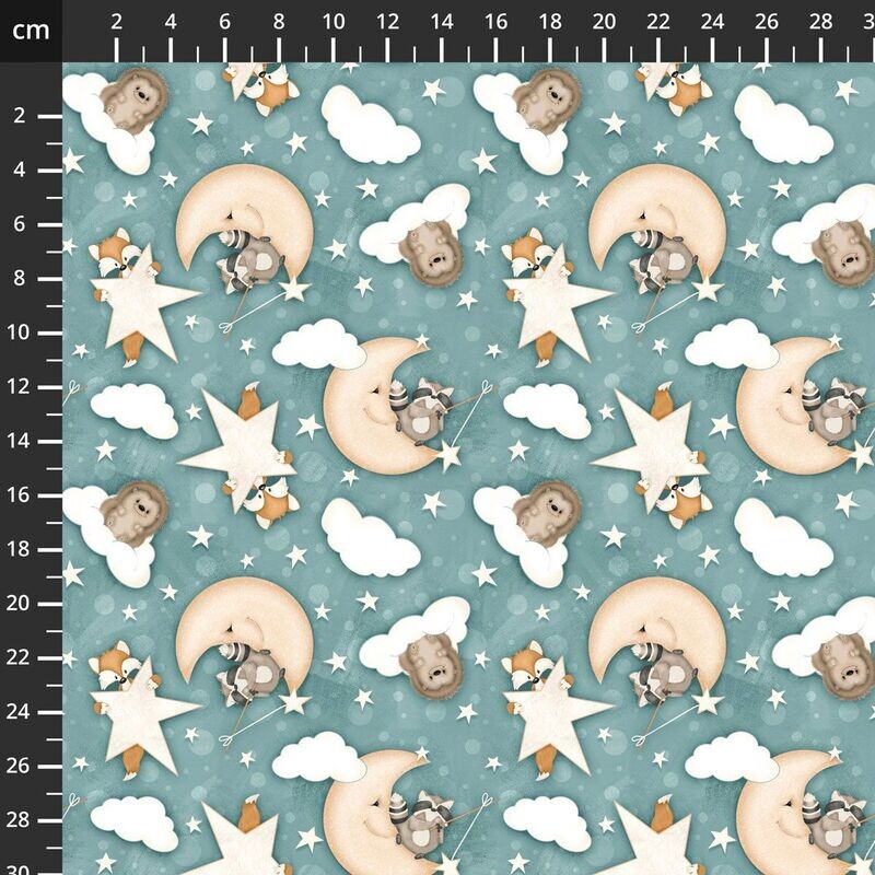 Tessuto con volpi, ricci, luna, stelle, nuvole, Dream Big Little One 4707-865