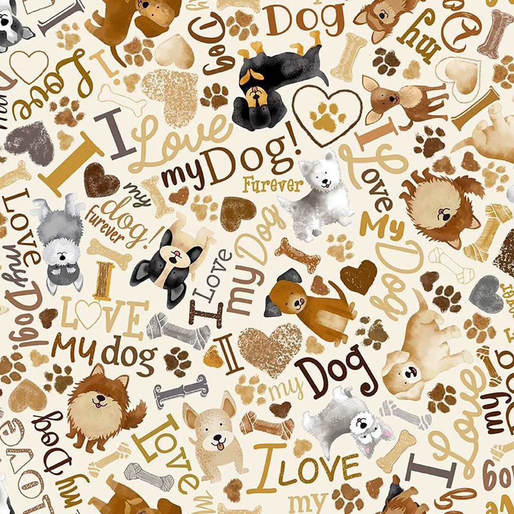 Tessuto con cani su sfondo crema Timeless Treasures PN-0212293
