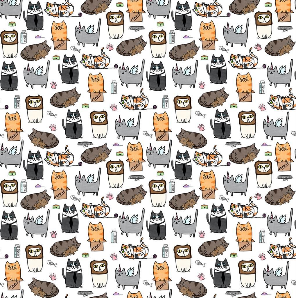 Tessuto con gatti su sfondo bianco Timeless Treasures PN-0211346