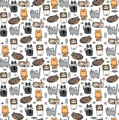 Tessuto con gatti su sfondo bianco Timeless Treasures PN-0211346