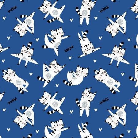 Tessuto con gatti su sfondo blu