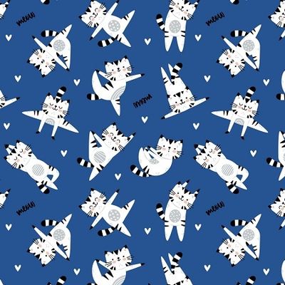 Tessuto con gatti su sfondo blu