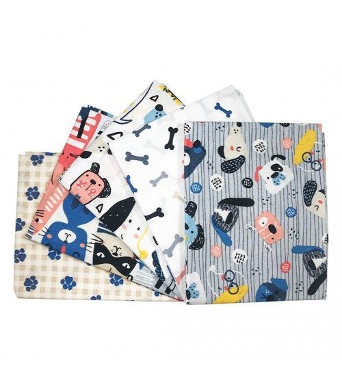 Pacchetto 5 fat quarters tema pets (cani, gatti, zampette)