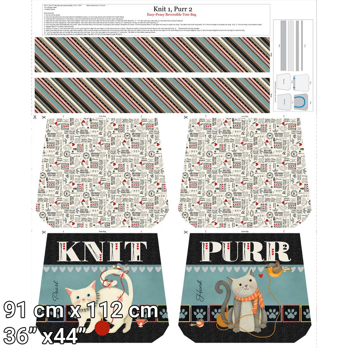 Pannello per borsa Knit Purr gatti che passione 856-252