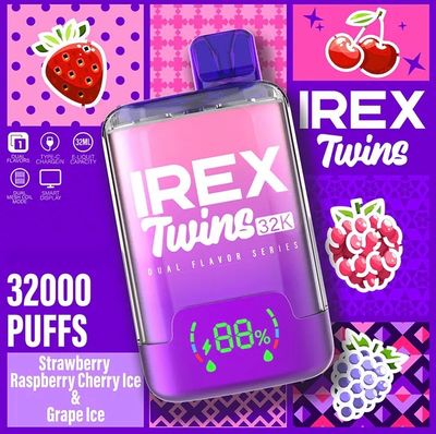 IREX (2 in 1) Twins 40000 Strawberry Raspberry Cherry Ice &amp; Grape Ice