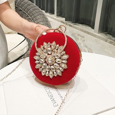 Women Bags Women Evening Clutch Bags Velvet Diamond Ring Handbags Small Round Clutch Bag Day Party Clutches Purses