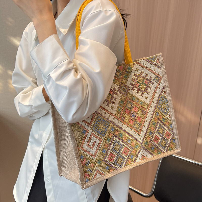 Large-capacity Commuter Bag Female 2023 New Fashion One-shoulder Tote Bag Ethnic Style Student Portable School Bag Trend
