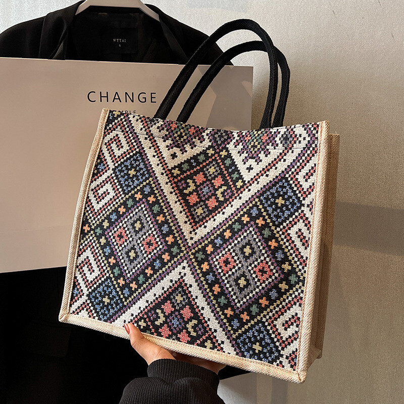 Large-capacity Commuter Bag Female 2023 New Fashion One-shoulder Tote Bag Ethnic Style Student Portable School Bag Trend