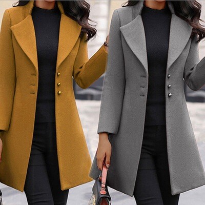 Mid-length Lapel Slimming Solid Color Slim-fit Women&amp;#039;s Woolen Coat