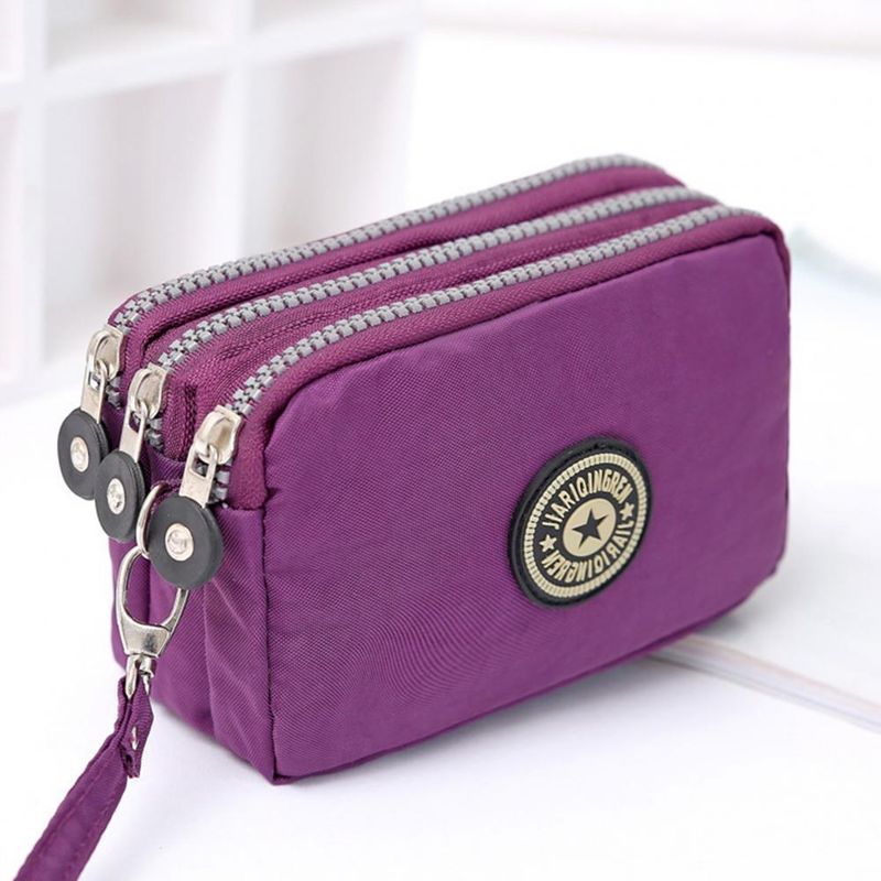 Multi Slots Three Zipper Women Wallet Nylon Durable Big Capacity Bag