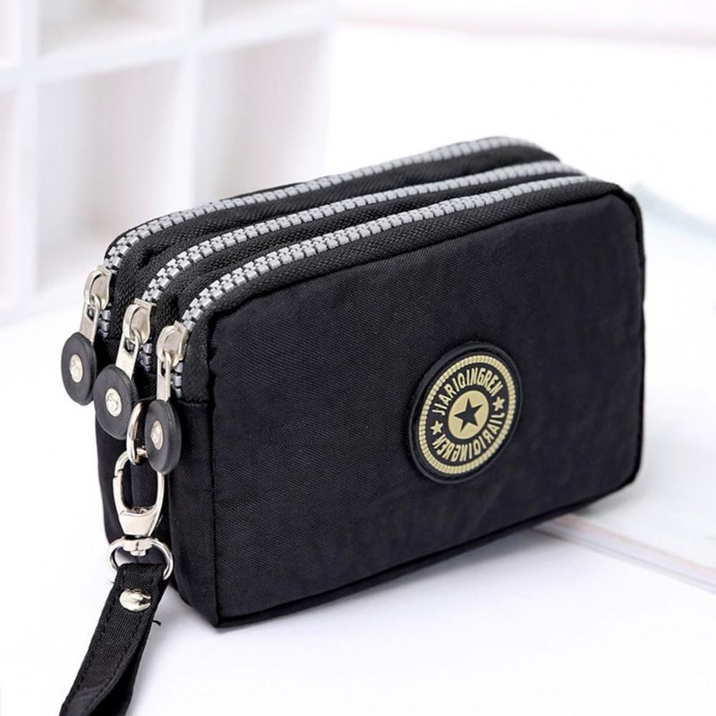 Multi Slots Three Zipper Women Wallet Nylon Durable Big Capacity Bag