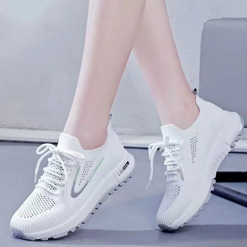 Foreign Trade Wholesale 2023 Summer Women&amp;#039;s Shoes Flying Woven Mesh Surface Leisure Sneaker Professional Running Shoes Super Light Student Shoes Women