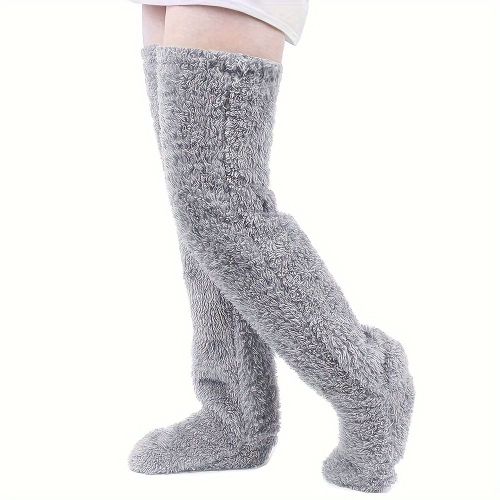 Thickened Goose Down Leg Warmers Knee Socks For Pregnant Women And The Elderly Cold Legs Teddy Bear High Long Tube Floor Socks Foot Warmers, Color: light gray, Size: One size fits all